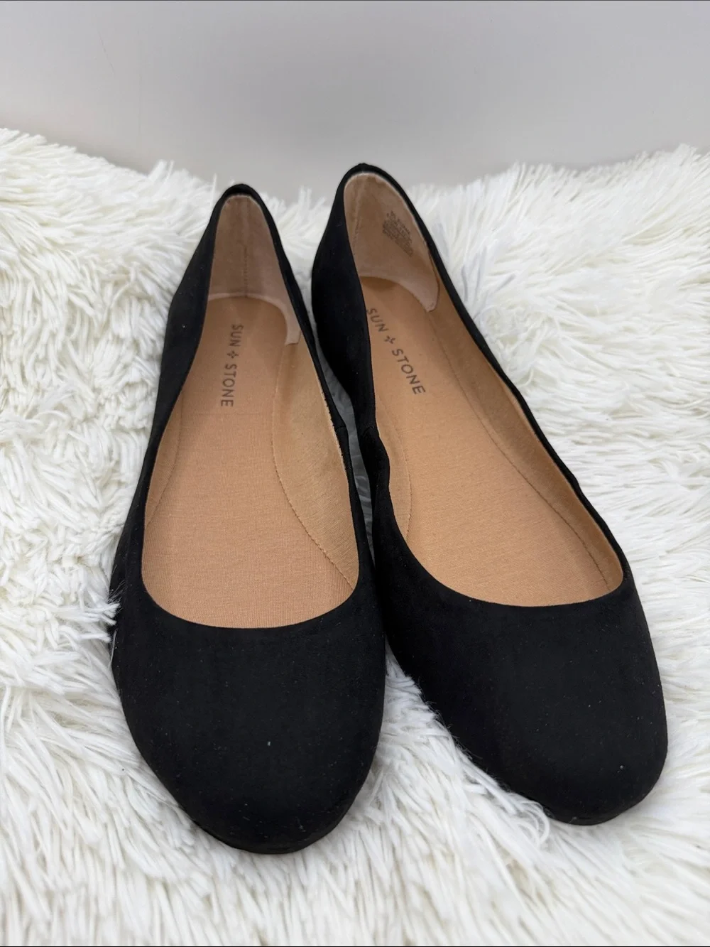 Sun + Stone Black Suede-Look Ballet Flats